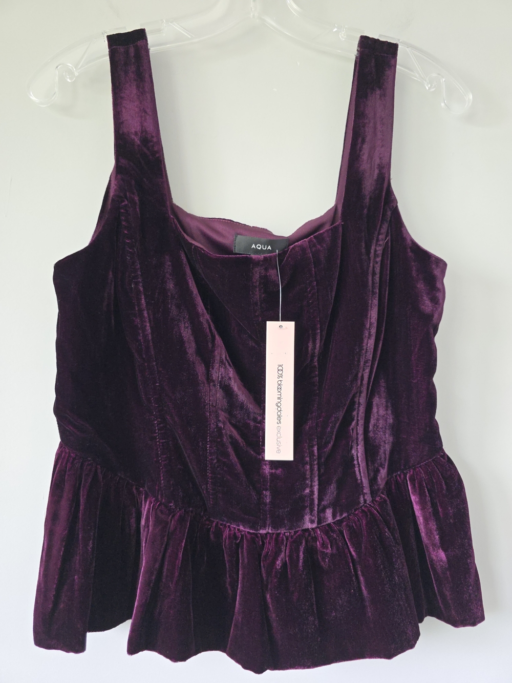 AQUA Velvet Corset Peplum Top M Purple NWT Coquette - Picture 2 of 7